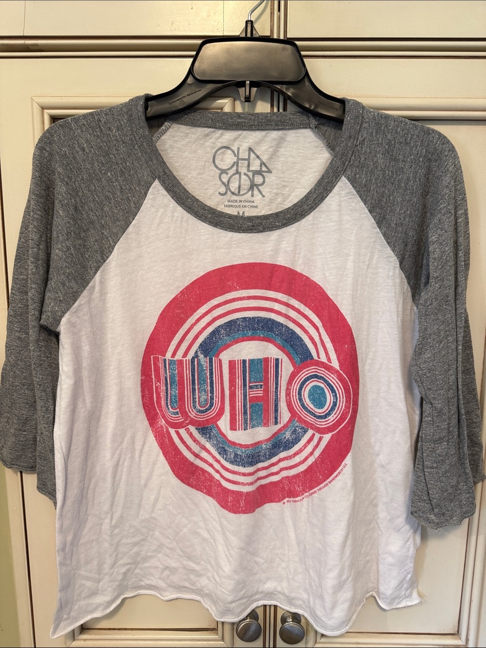 Chaser White Raglan Tee with Gray Sleeves and Red/Blue The Who Graphic